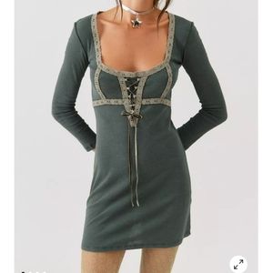 UO Maxeene long sleeve lace up mini dress